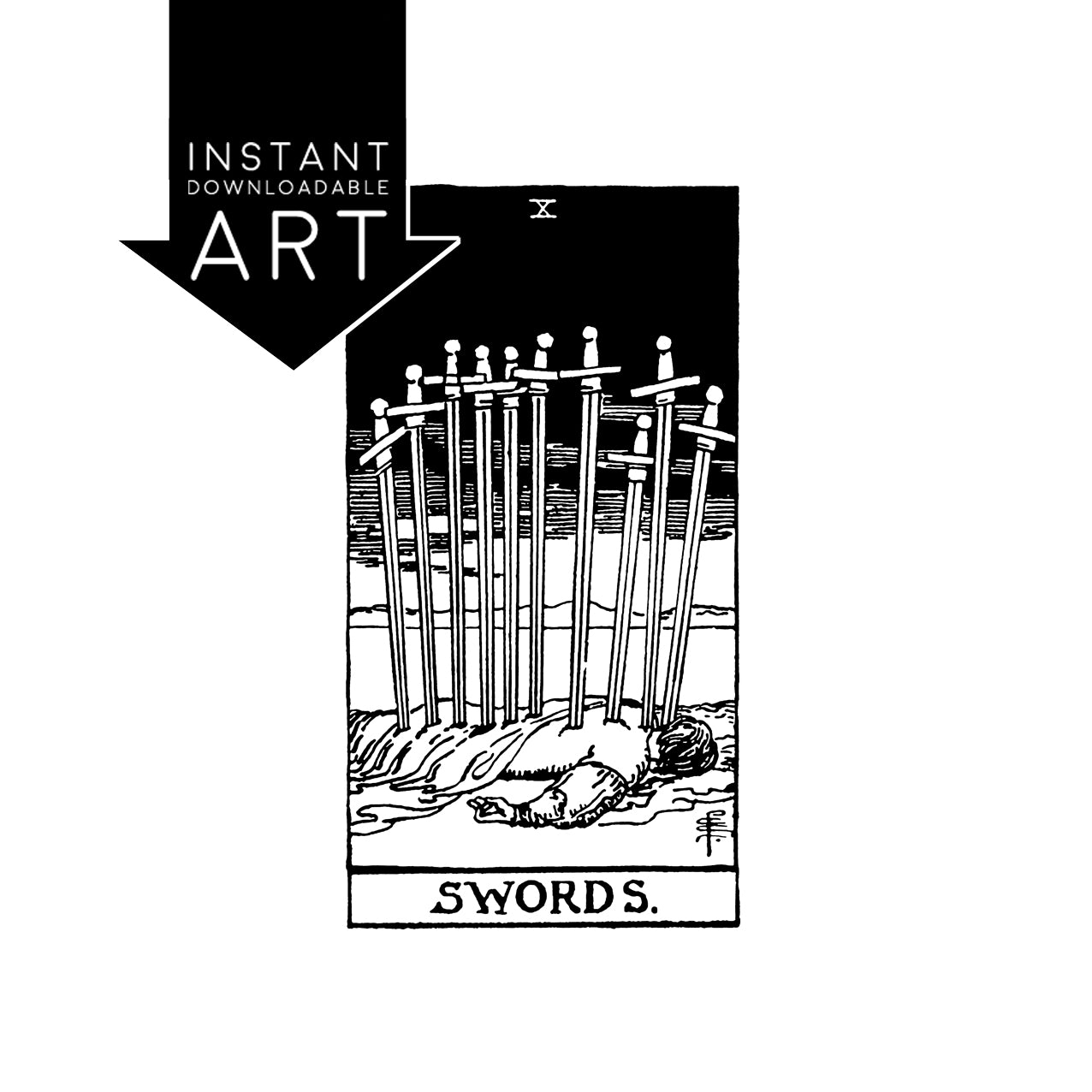 Ten of Swords Tarot Card | Digital Print