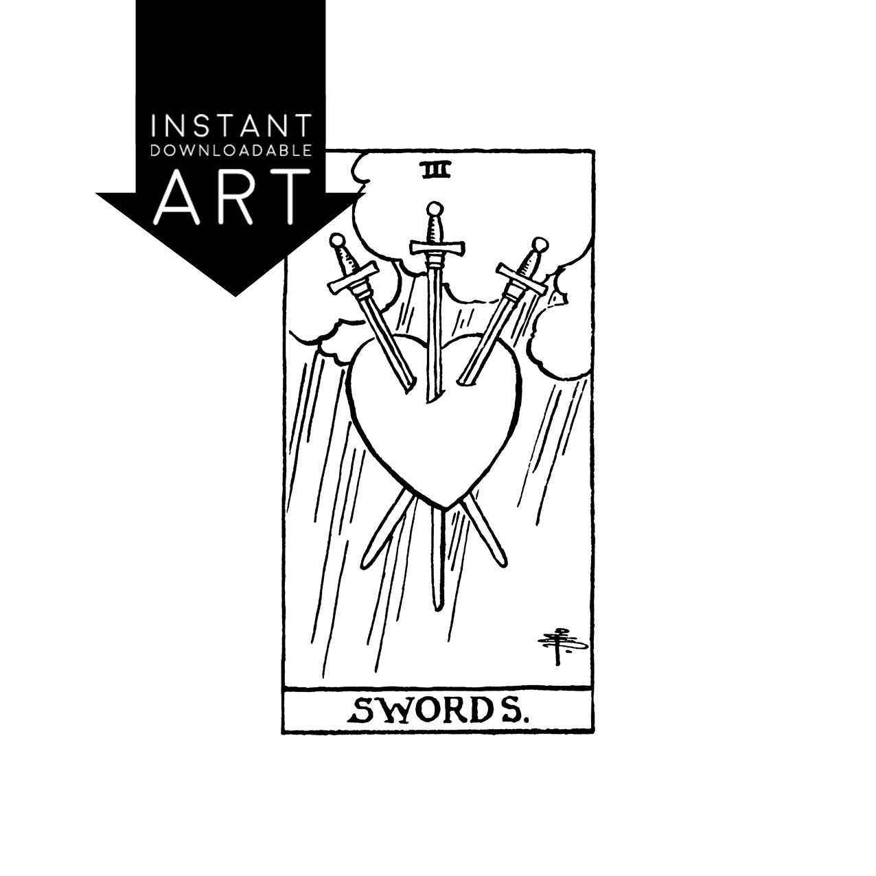 Three of Swords Tarot Card | Digital Print