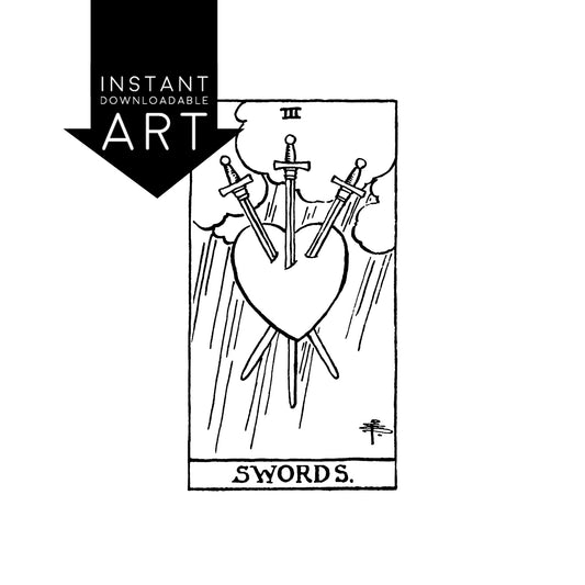 Three of Swords Tarot Card | Digital Print