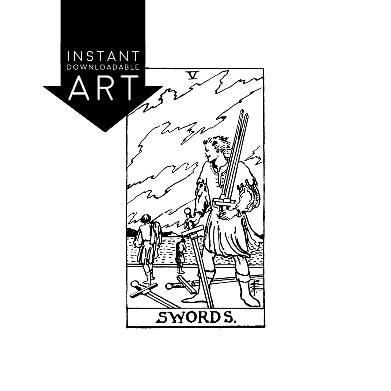 Five of Swords Tarot Card | Digital Print