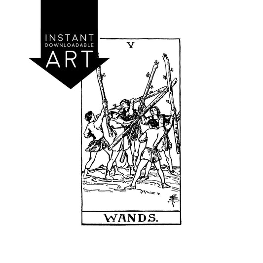Five of Wands Tarot Card | Digital Print