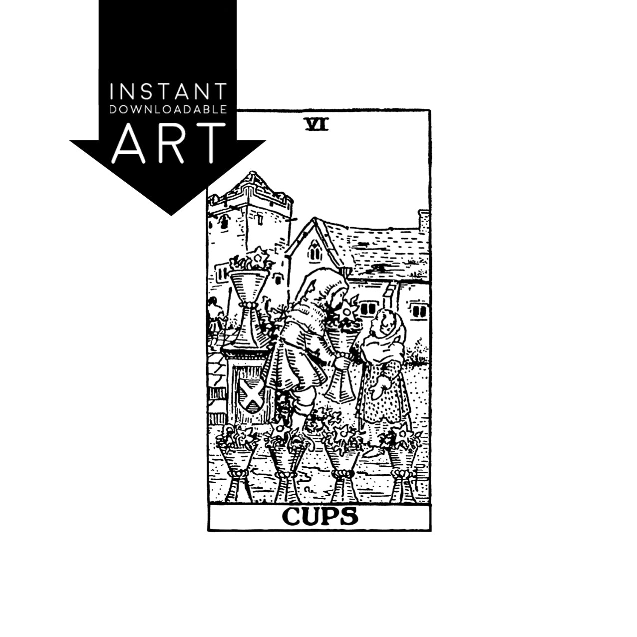 Six of Cups Tarot Card | Digital Print