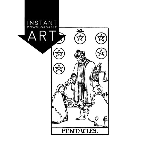 Six of Pentacles Tarot Card | Digital Print