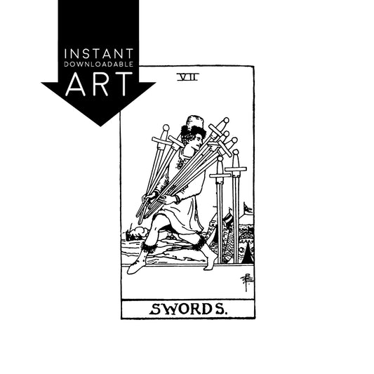 Seven of Swords Tarot Card | Digital Print