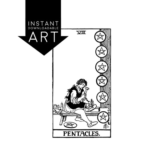 Eight of Pentacles Tarot Card | Digital Print