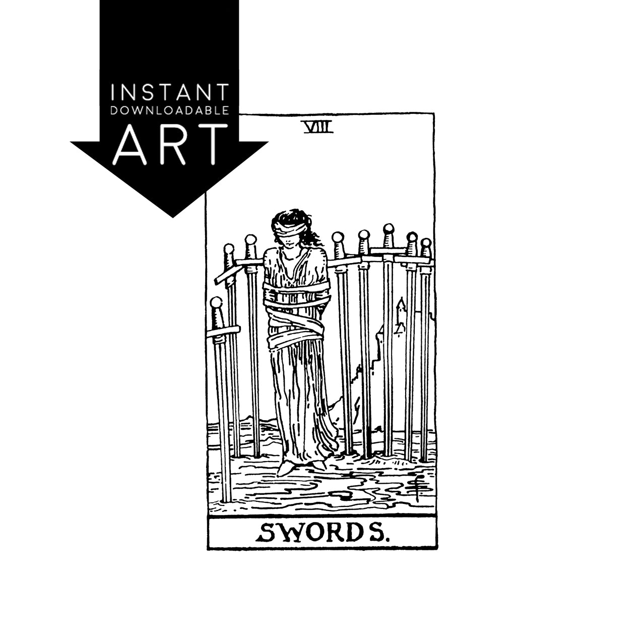 Eight of Swords Tarot Card | Digital Print