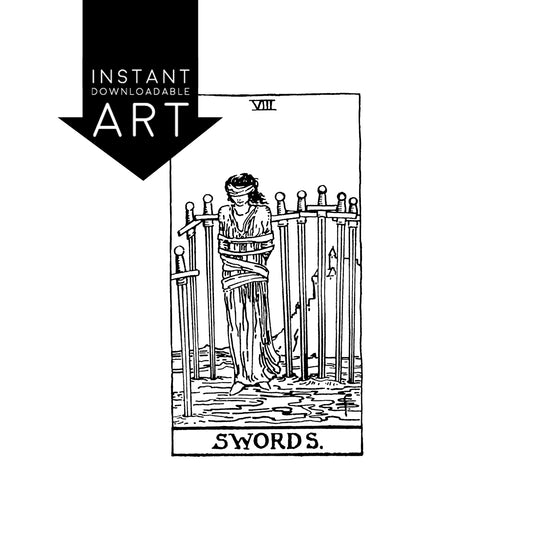 Eight of Swords Tarot Card | Digital Print