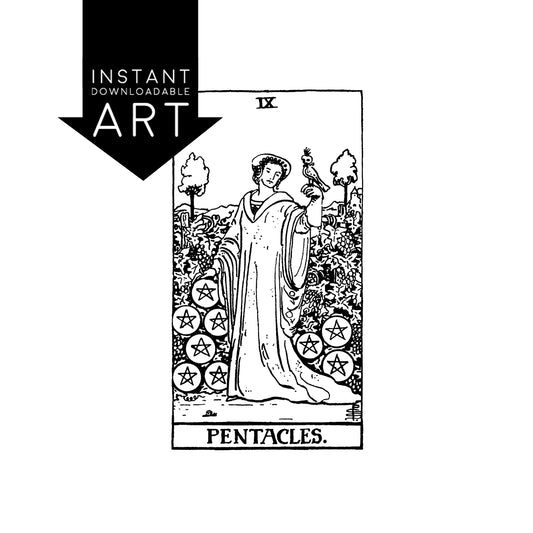Nine of Pentacles Tarot Card | Digital Print
