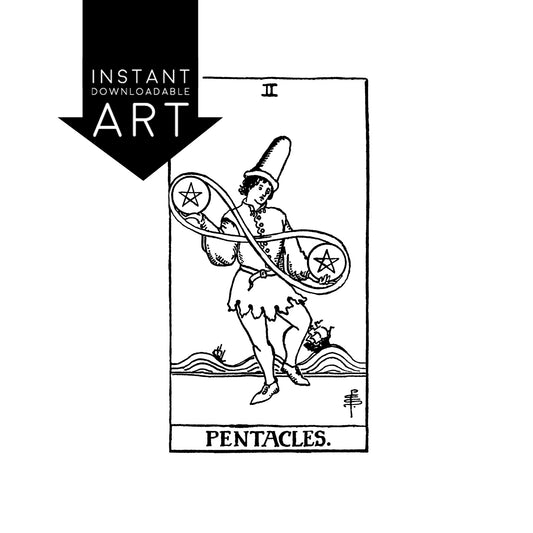 Two of Pentacles Tarot Card | Digital Print