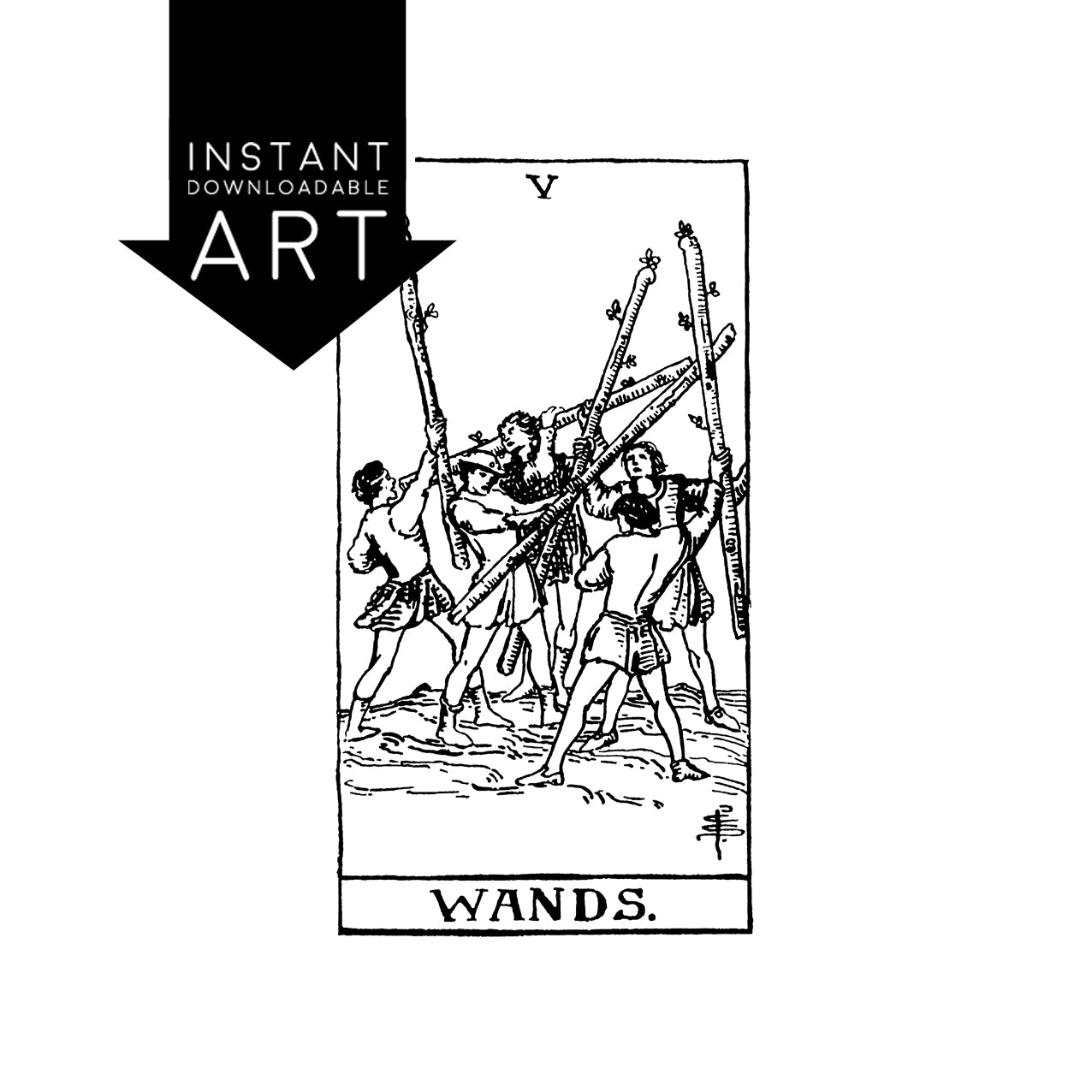 Five of Wands Tarot Card | Digital Print